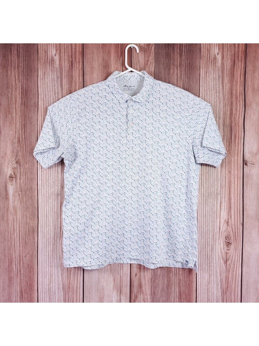 Peter Millar Seaside Mens XXL Sand Bar Aqua Cotton Polo Shirt Cocktail Martini - Picture 2 of 12